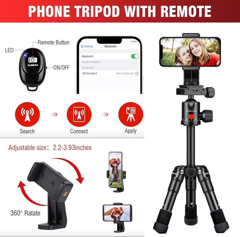 JOILCAN Mini Tripod for Camera, 21" Aluminum Desktop Tripod with 360° Ball Head, Portable Travel Tripods for DSLR Phone Projector, Load up to 15lb - Image 5